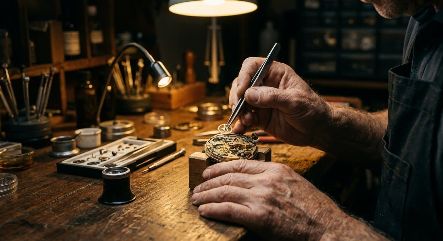 Watchmaker assembling a movement