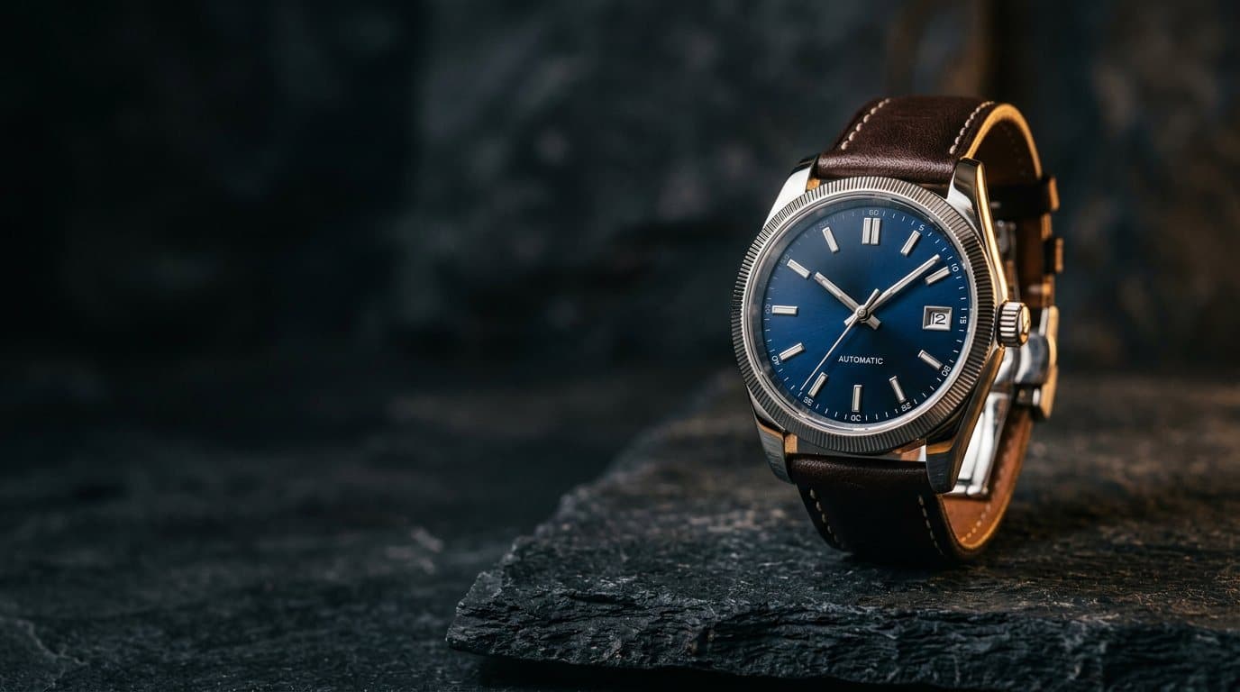 Heritage automatic watch on a walnut surface